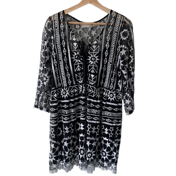 JEN'S Pirate Booty Fortune Mini Dress Black White Lace Sheer Embroidered Size M - Picture 2 of 12
